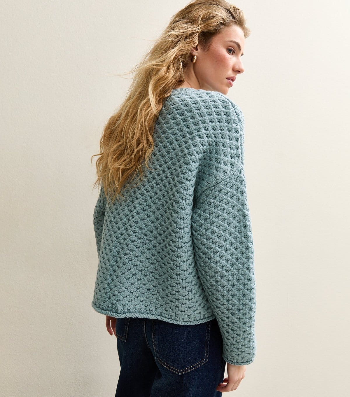 New Look Women's Blue Moss Stitch Crew Neck Jumper New Look - 4