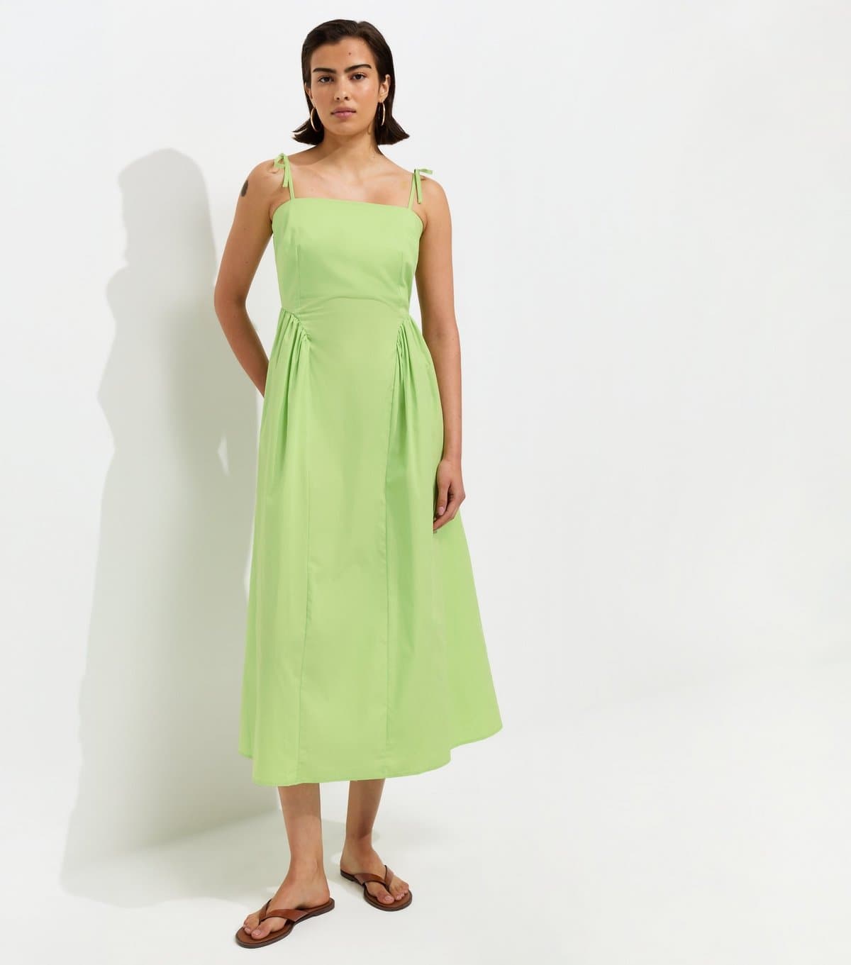 New Look Women's Light Green Godet Skirt Tie Strap Midi Dress New Look