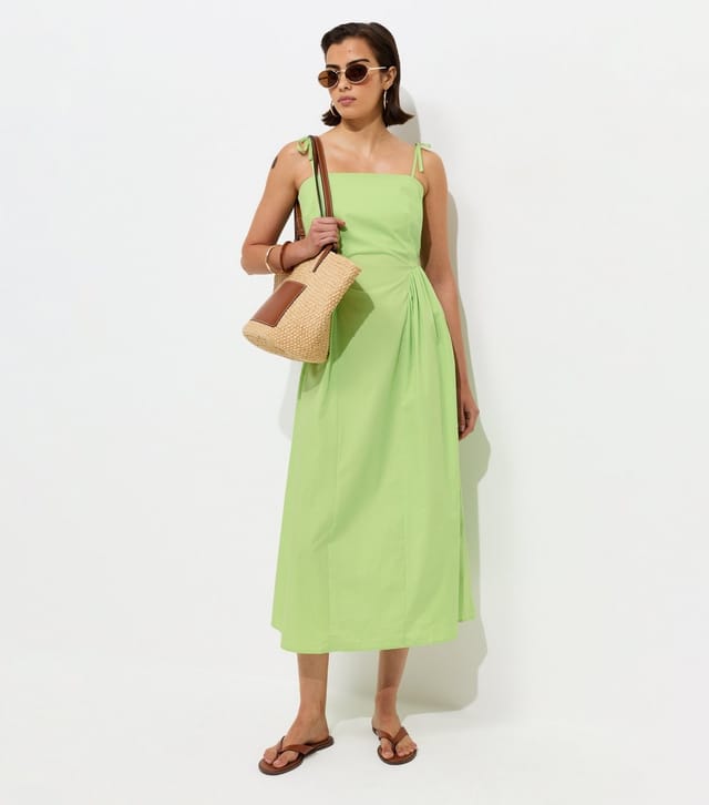 New Look Women's Light Green Godet Skirt Tie Strap Midi Dress New Look - 2