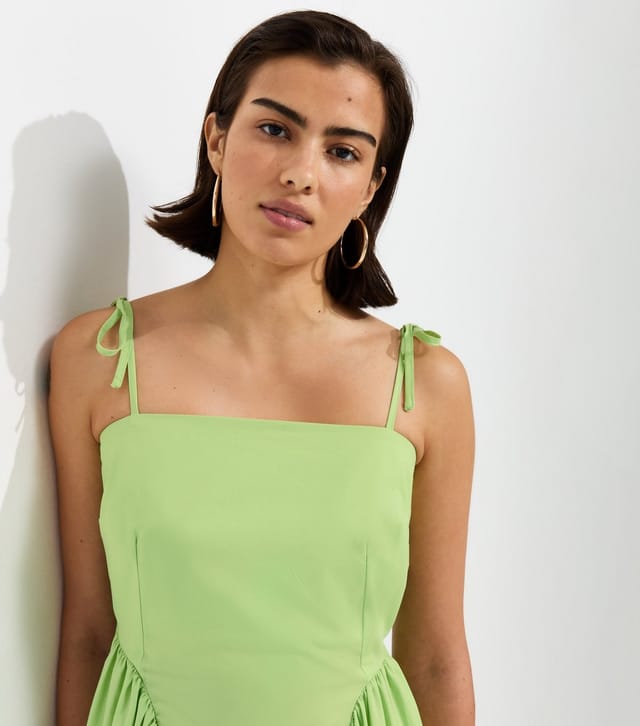 New Look Women's Light Green Godet Skirt Tie Strap Midi Dress New Look - 3