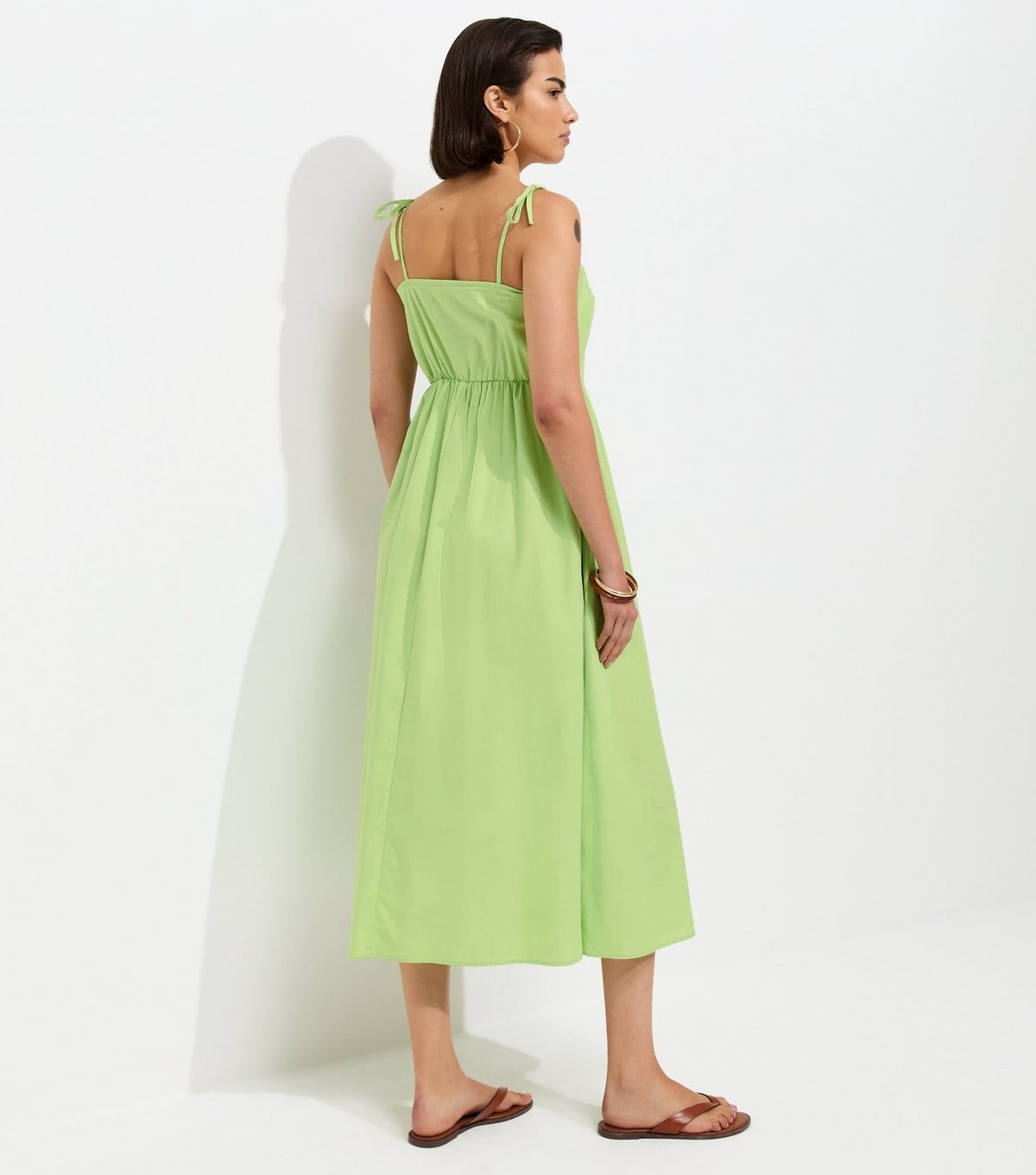 New Look Women's Light Green Godet Skirt Tie Strap Midi Dress New Look - 4