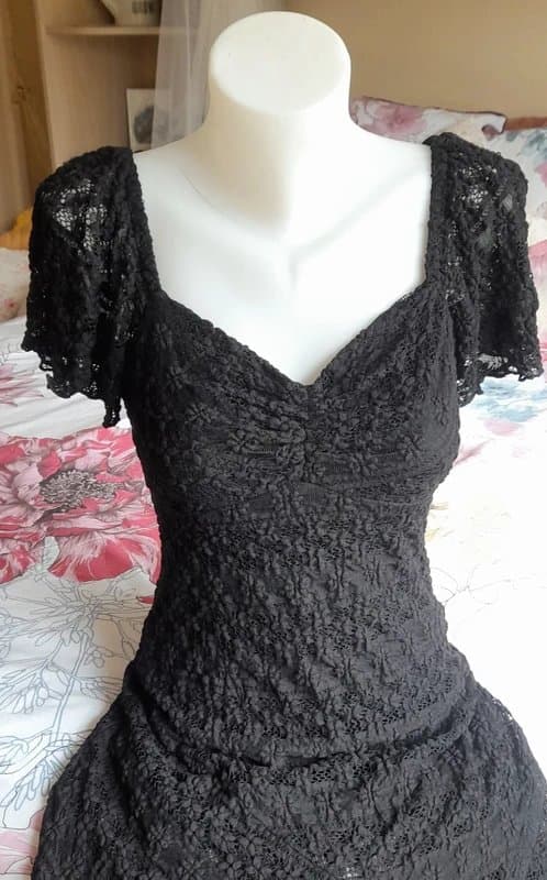 New Look New Look Black Textured Stretch Lace Asymmetric Dress