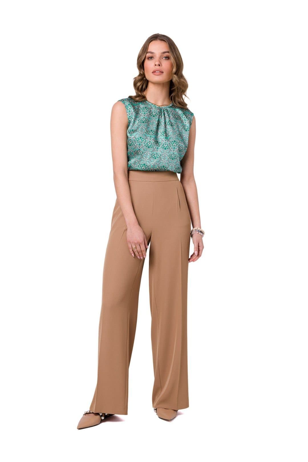 Love Lace Love Lace Women's Wide Leg Trousers With Waist Darts & Pockets Style 177227 in Beige