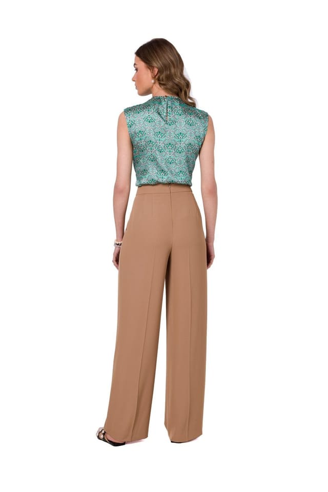 Love Lace Love Lace Women's Wide Leg Trousers With Waist Darts & Pockets Style 177227 in Beige - 2