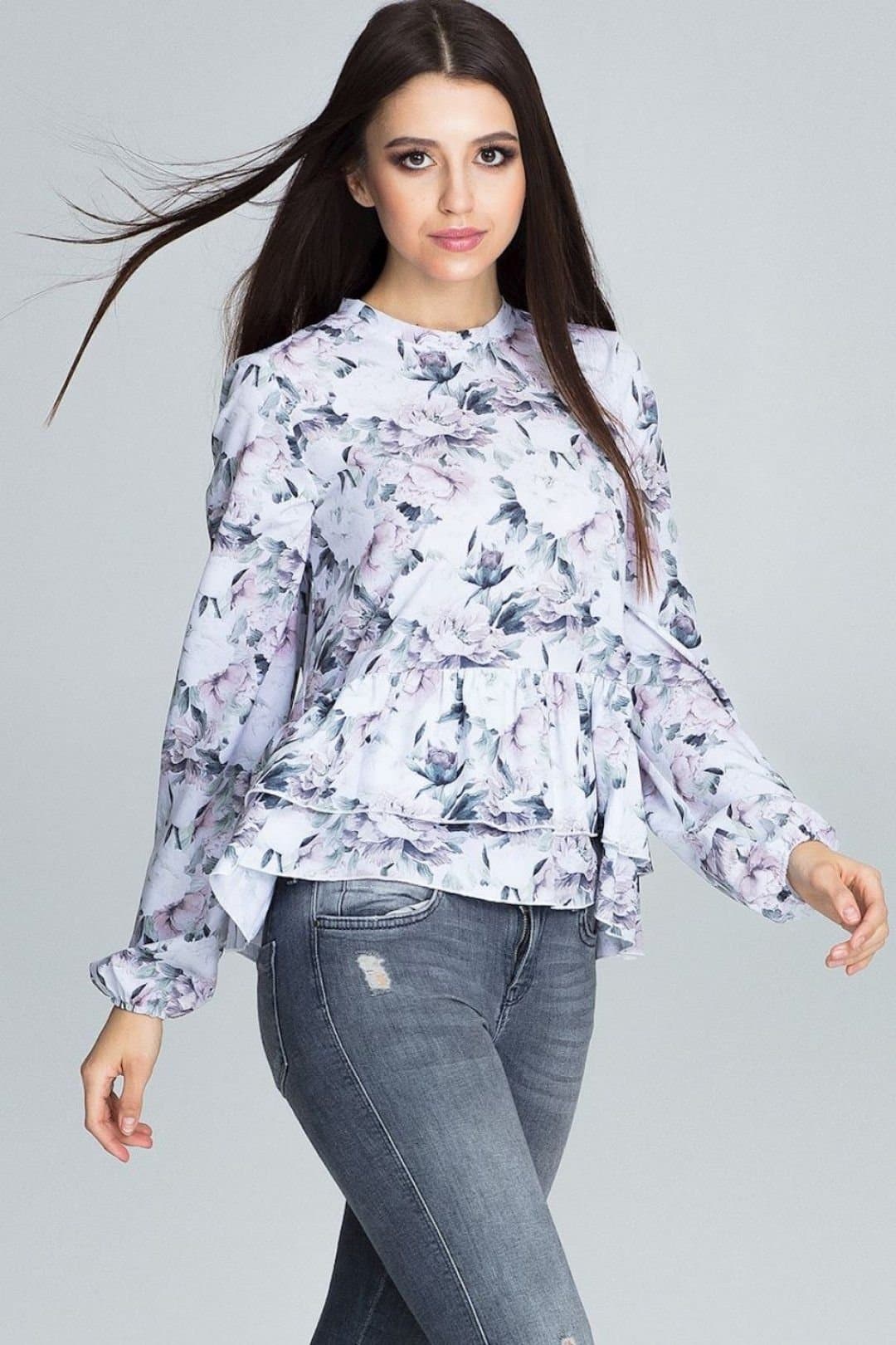 Love Lace Love Lace Women's Floral Loose Fit Blouse With Ruffled Sleeves