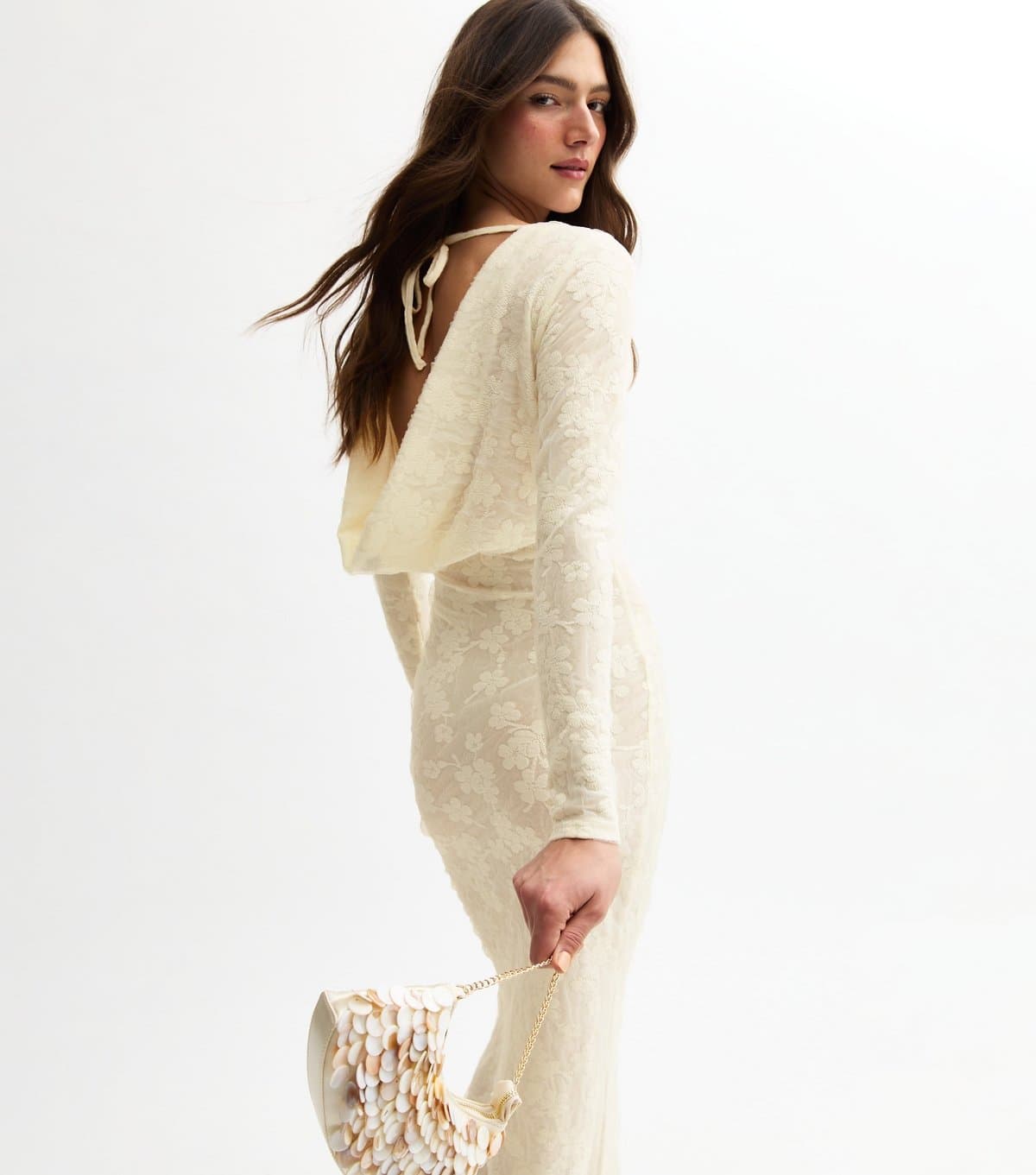 New Look Women's White Floral Devore Cowl Back Maxi Dress New Look