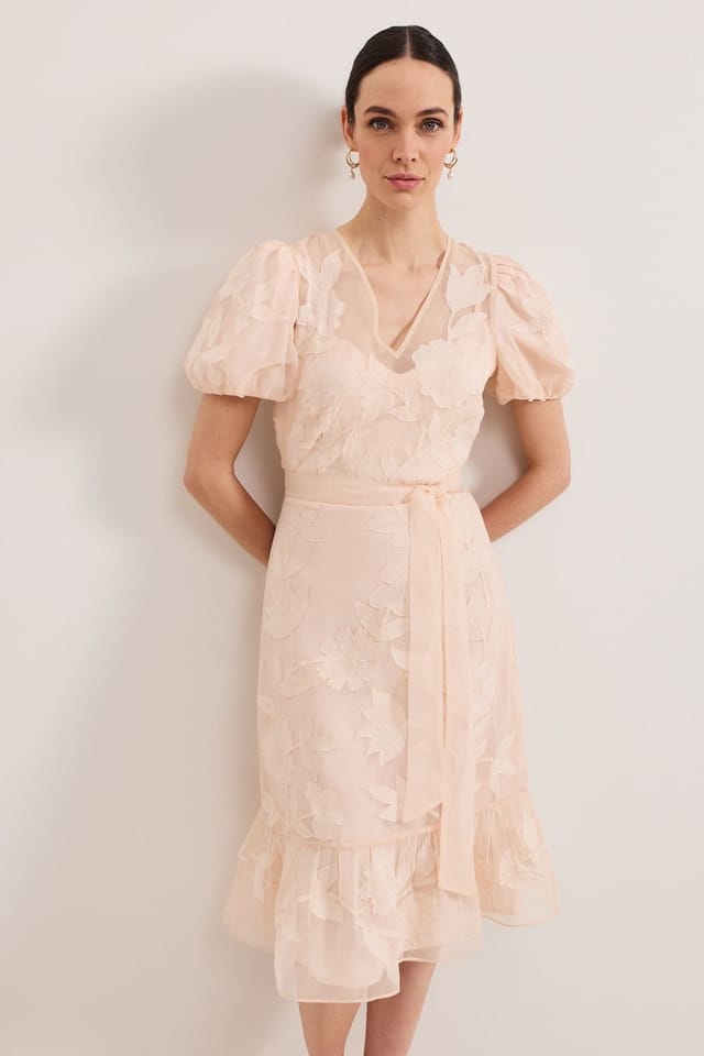 Phase Eight Phase Eight Women's Chrissie Tie-Waist Wrap Midi Dress in Pale Pink - 3