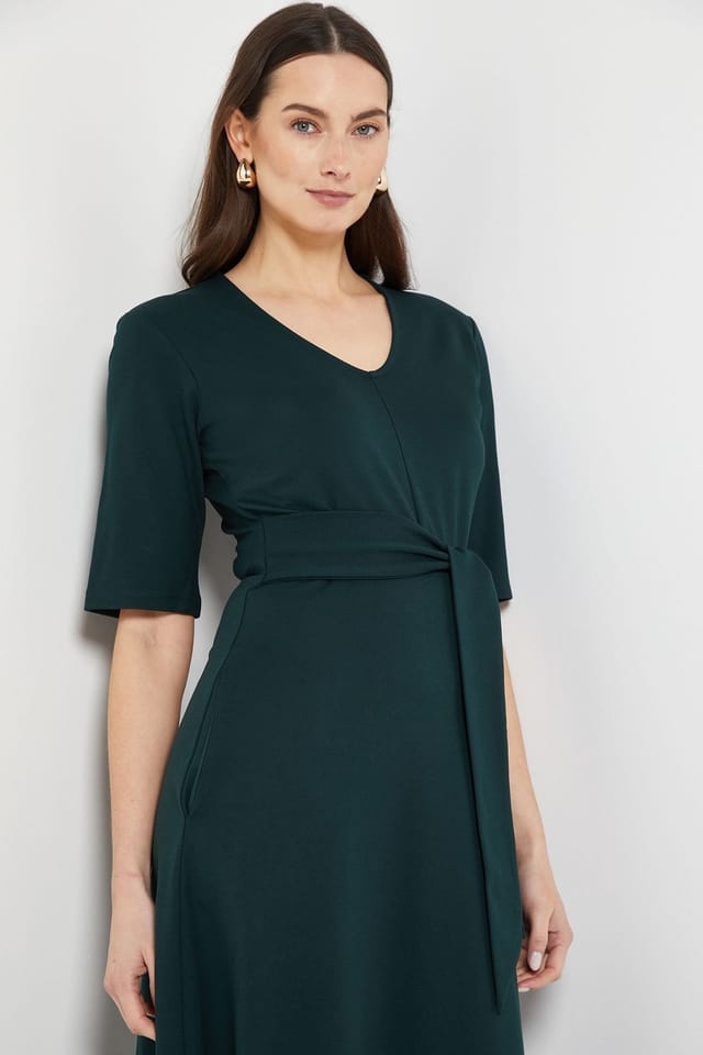 Principles Principles Women's Tailored Ponte Belted Midi Dress in Forest - 2
