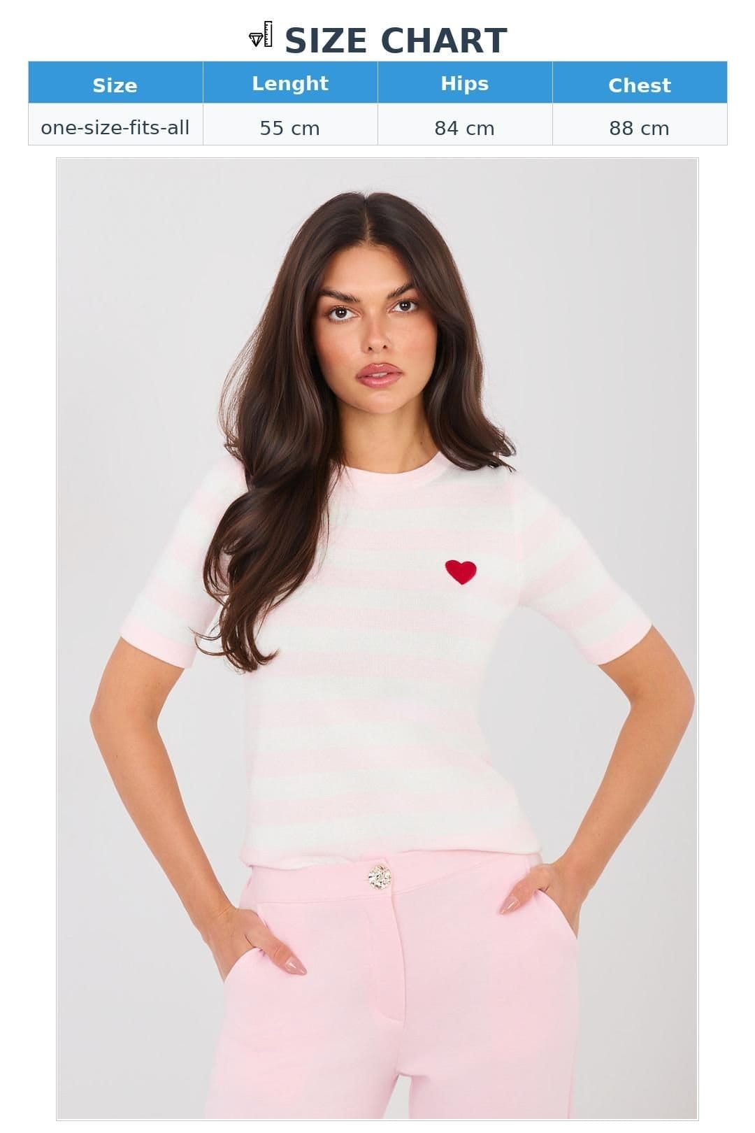 Love Lace Love Lace Women's Embroidered Heart Striped Short Sleeve Sweater in Pink - 4