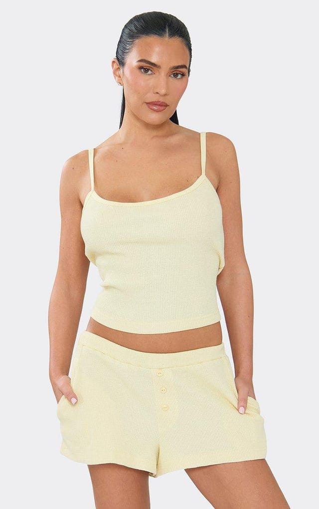 EGO Strappy Cami Top In Lemon Waffle, Women's Size UK 8 - 2