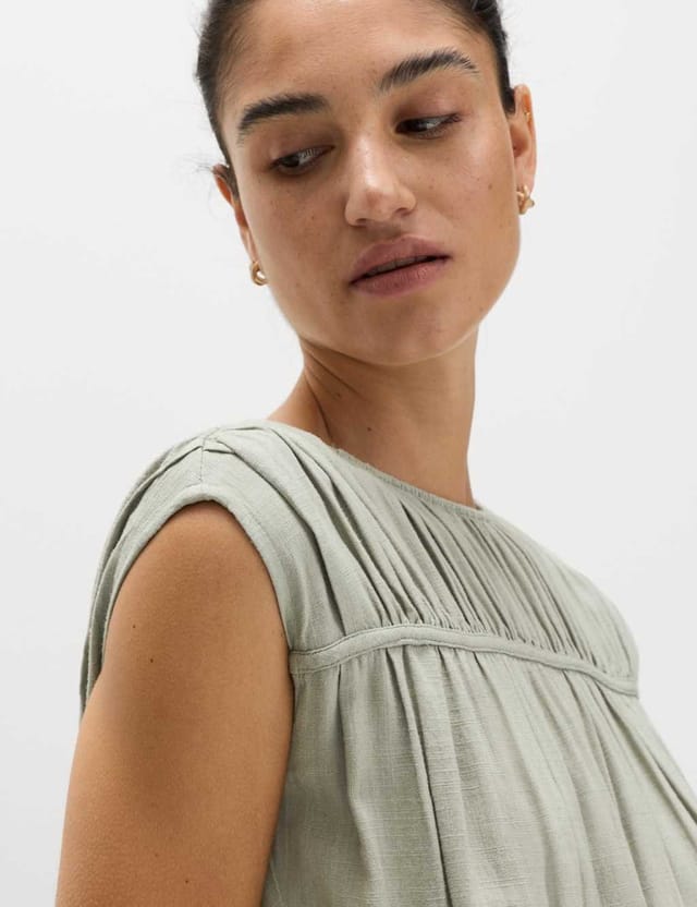 Marks & Spencer M&S Ruched Maxi Waisted Dress with Linen Light Khaki - 2