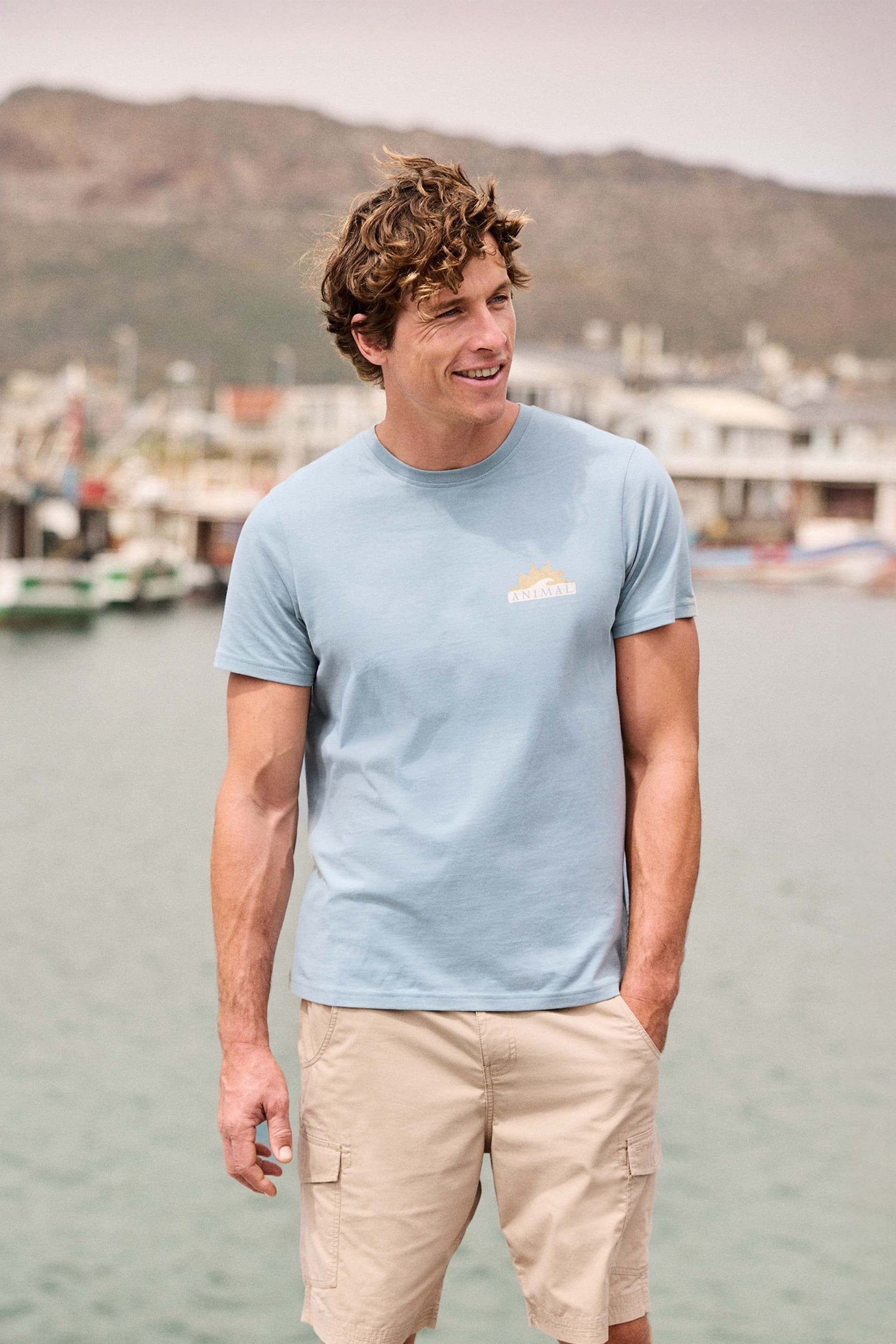 Animal Animal Men's 'Jacob' Short Sleeve Relaxed Fit Lightweight Casual Cotton T-Shirt in Light Blue