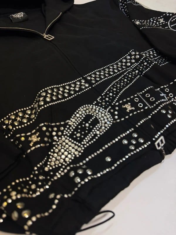 NAMED collective Named Collective Unisex Black Crush Studded Belt Zip Hoodie L/XL Limited Y2K Streetwear - 1