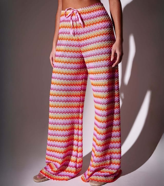 South Beach Women's Pink Chevron Beach Wide Leg Trousers South Beach New Look - 3