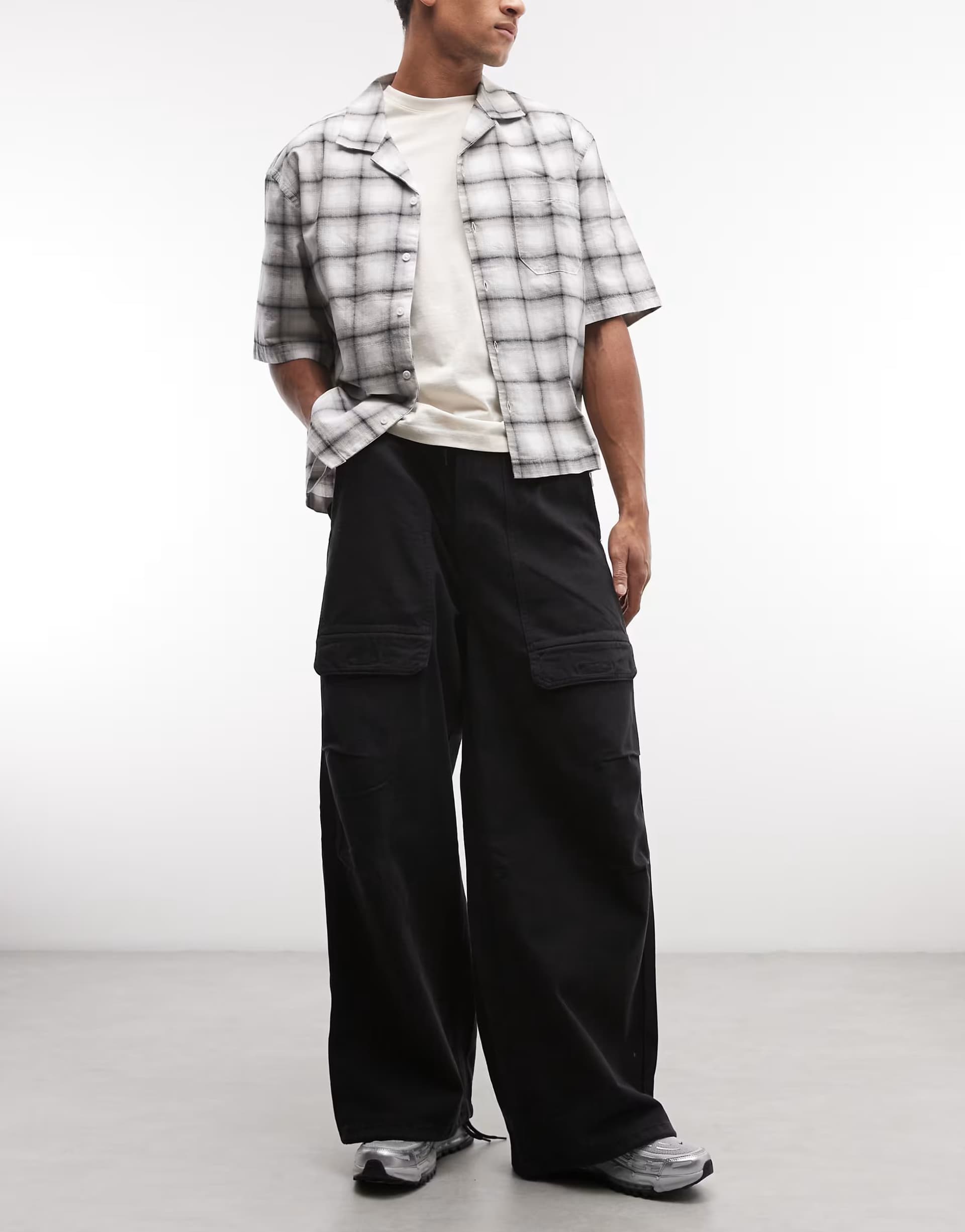 ASOS Weekday oversized parachute trousers in washed black