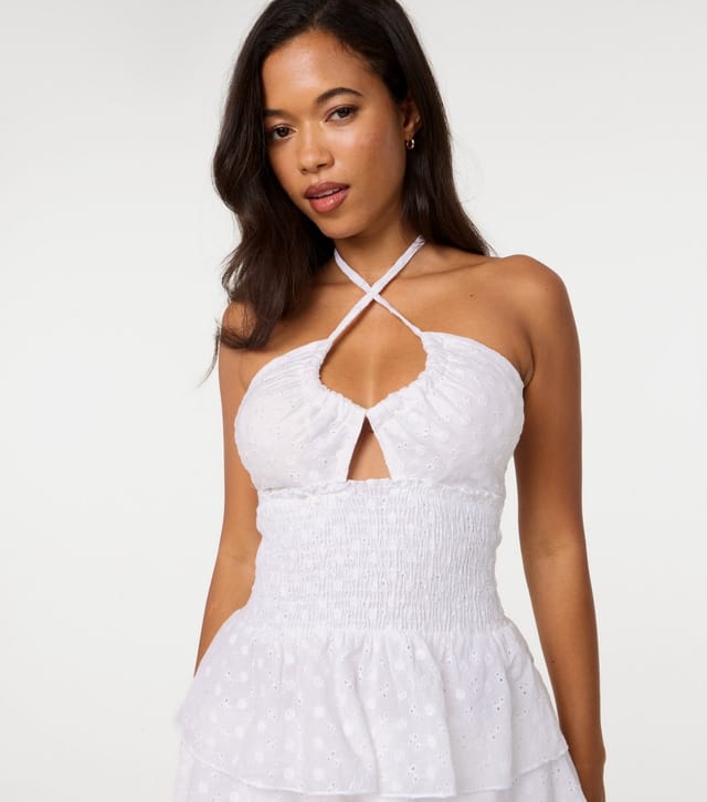 Pink Vanilla Women's White Broderie Embroidered Tiered Mini Dress Pink Vanilla New Look - 3