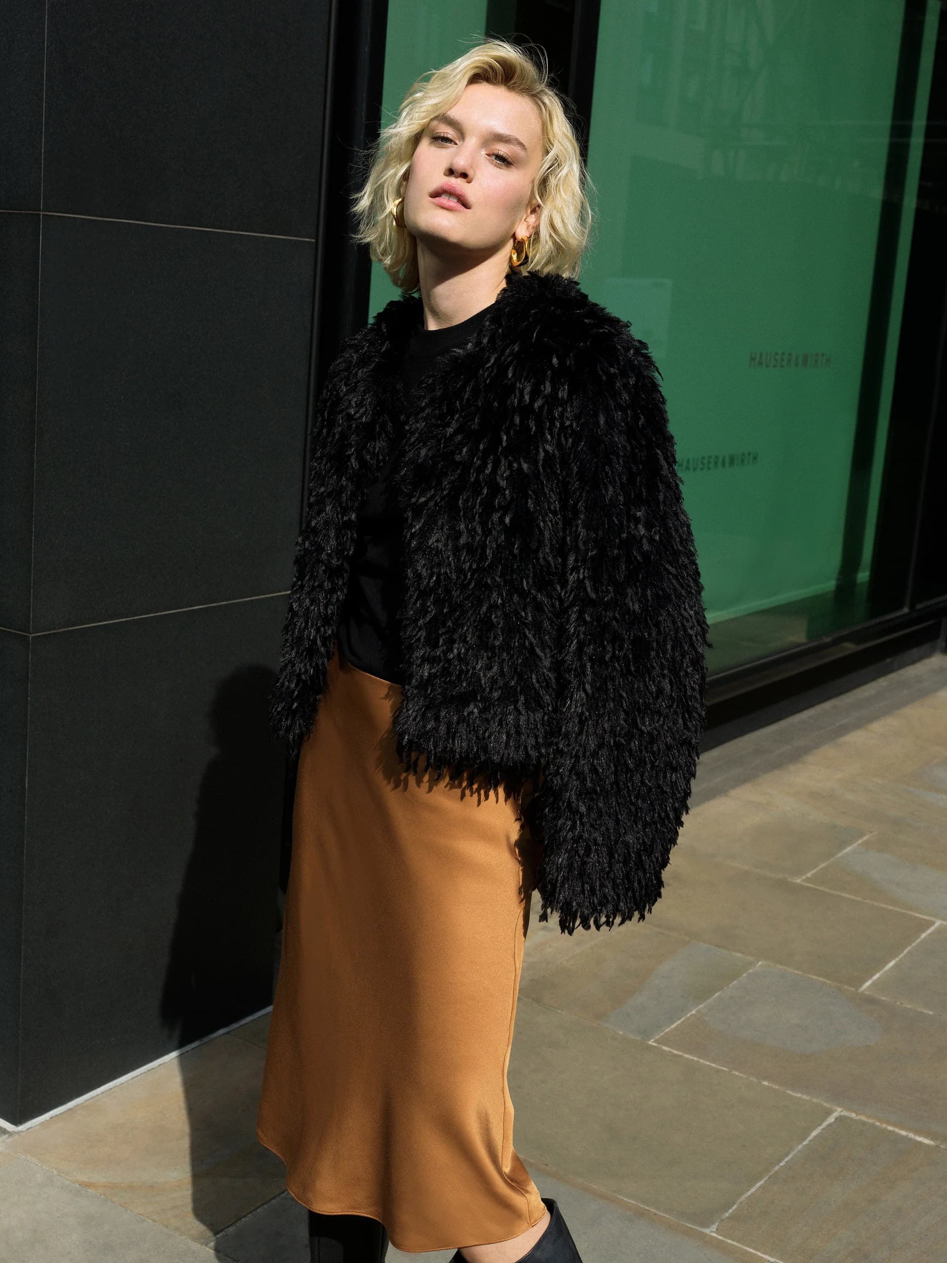 French Connection Ilya Black Faux Feather Jacket Black