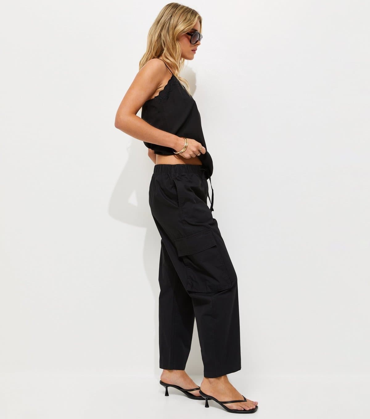 New Look Women's Petite Black Cotton Utility Cargo Trousers New Look