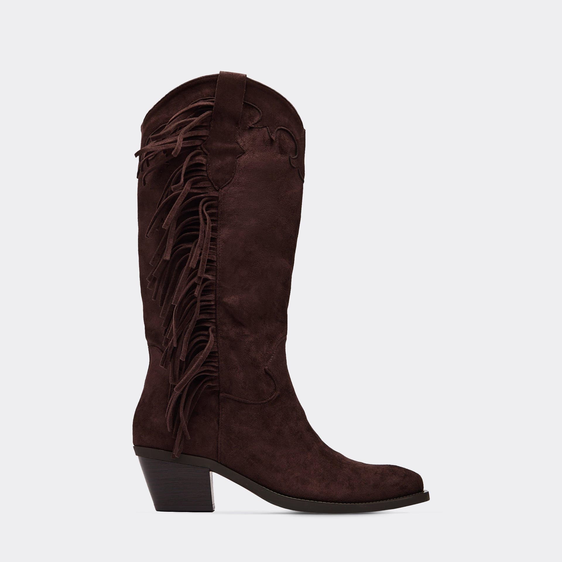 EGO EGO Brown Faux Suede Fringe Detail Cowboy Boot