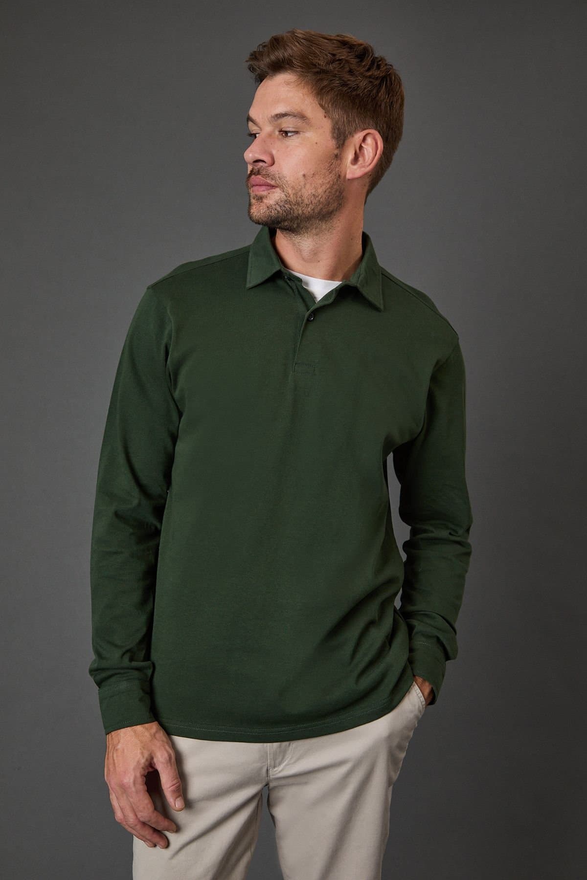 Burton Burton Men's Dark Green Long Sleeve Smart Polo Shirt