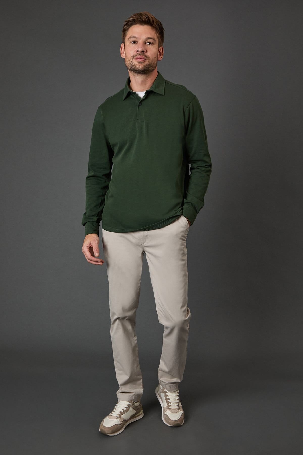 Burton Burton Men's Dark Green Long Sleeve Smart Polo Shirt - 4