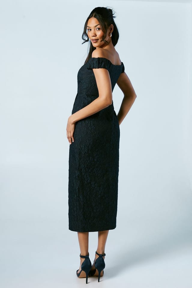 Coast Coast Women's Jacquard Bardot Bridesmaid Column Dress in Navy - 3