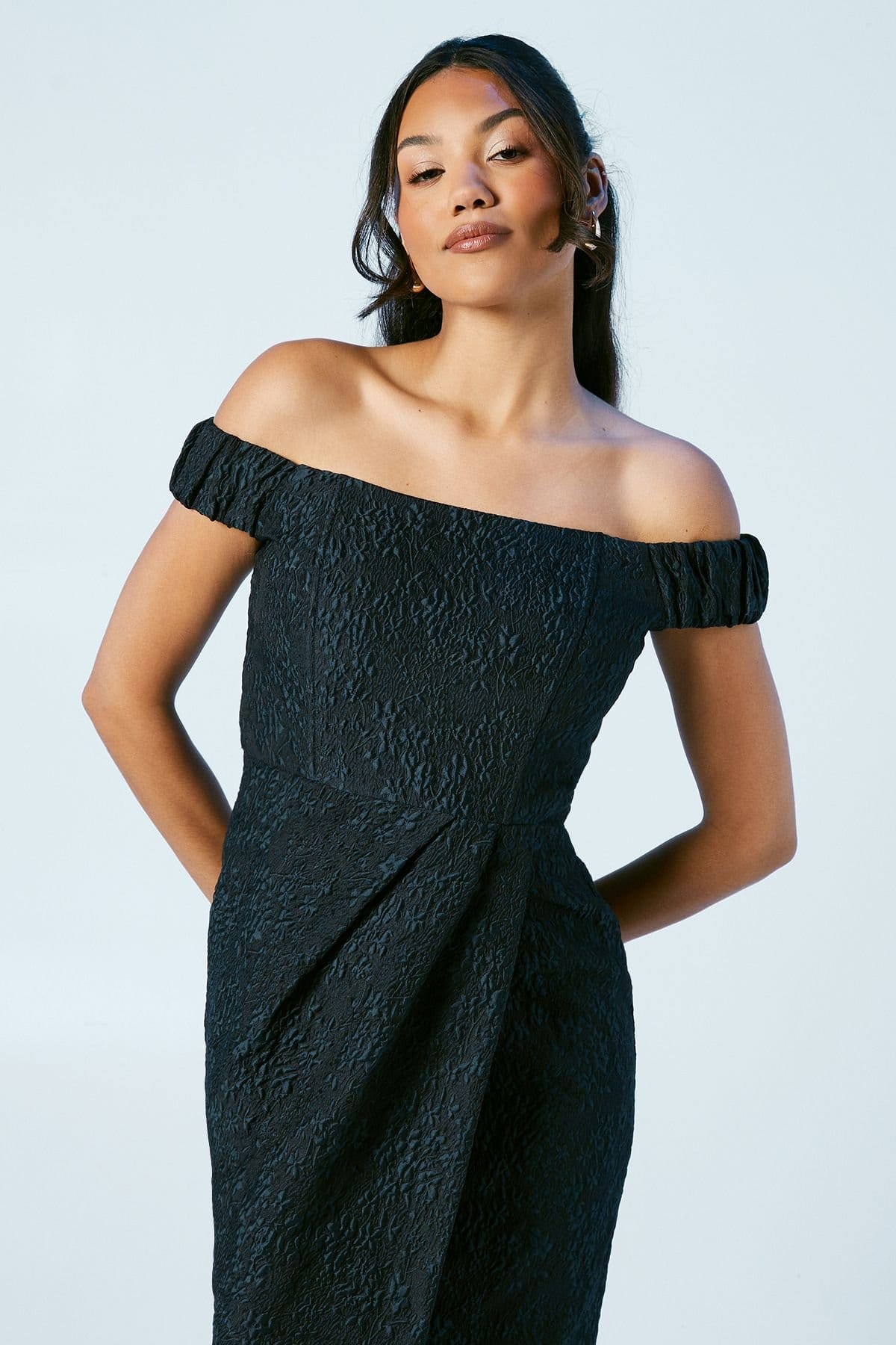 Coast Coast Women's Jacquard Bardot Bridesmaid Column Dress in Navy - 4