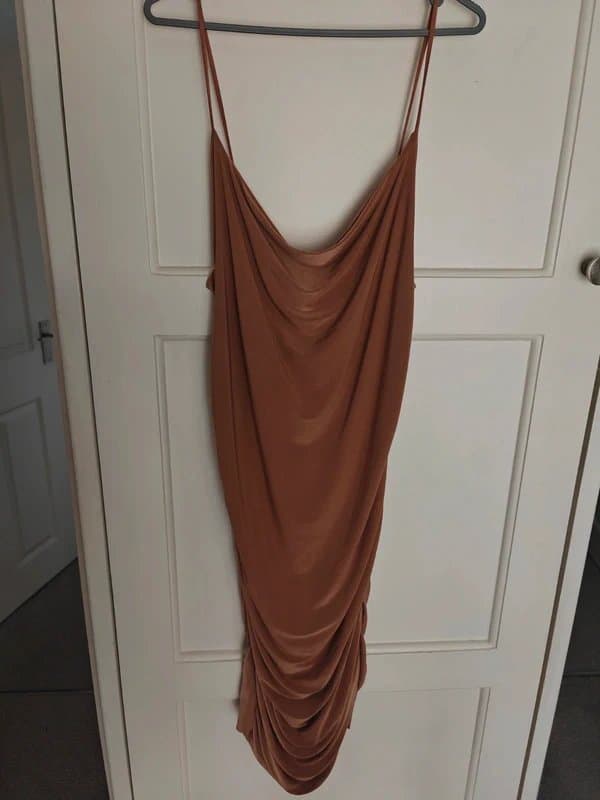 ASOS Femme luxe size 12 tan ruched bodycon dress