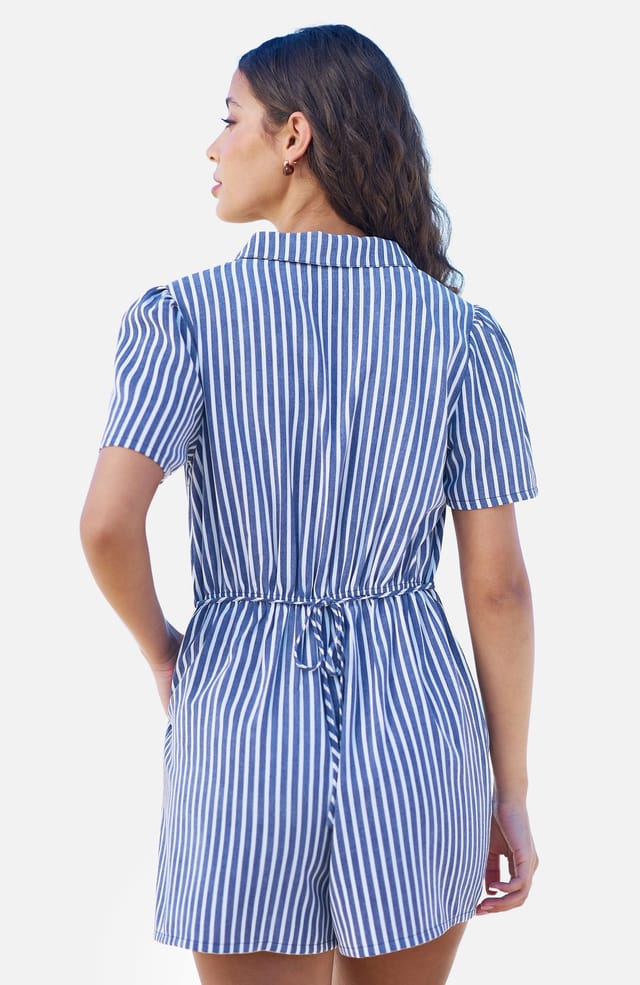 Yumi Yumi Women's Stripe Retro Playsuit in Mid Blue - 2