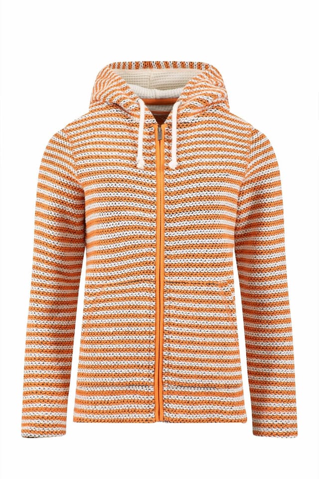 Weird Fish Weird Fish Women's Fisher Full Zip Stripe Macaroni Hoodie in Pale Orange - 2
