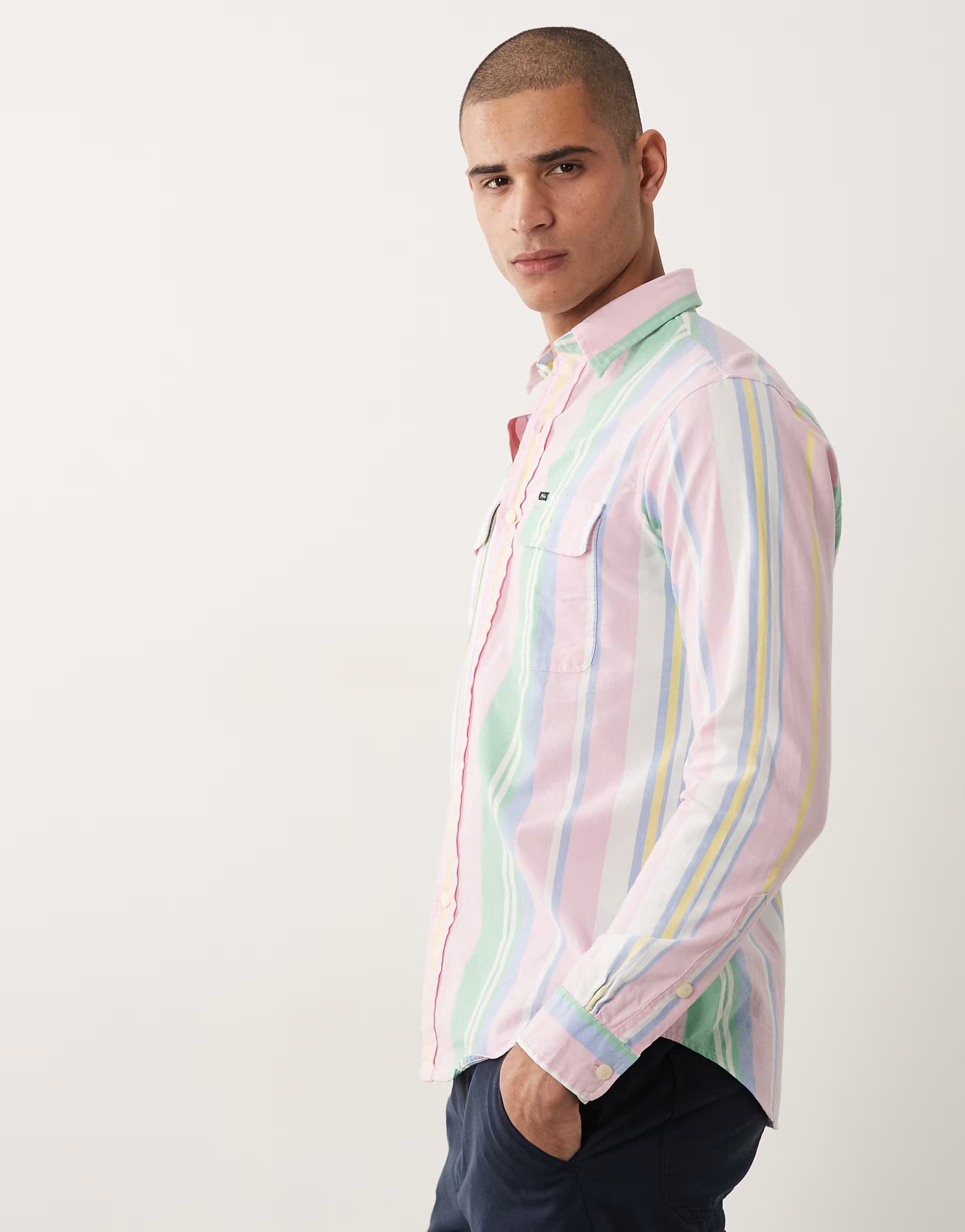 ASOS Polo Ralph Lauren icon logo striped cotton long sleeve shirt in multi