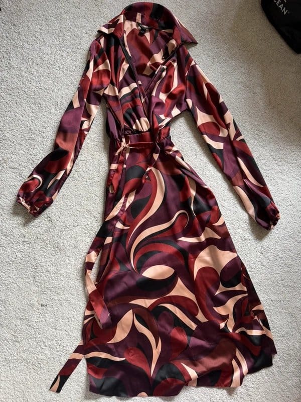 New Look Multi-Colour Print Silk Wrap Dress