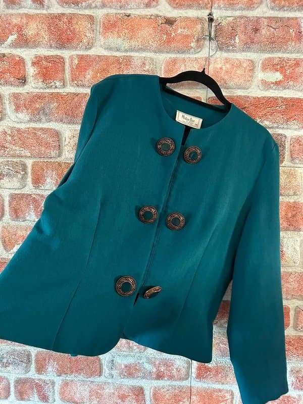 mister dee Dark Turquoise Vintage Buttoned Blazer