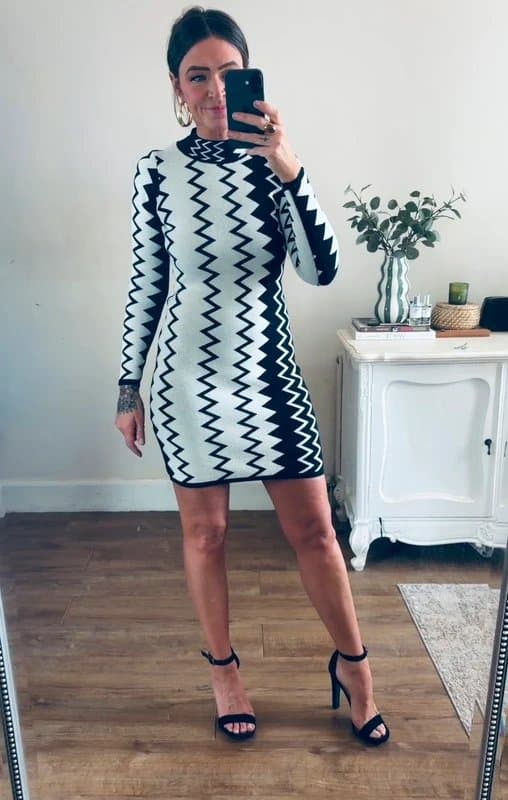 Never Fully Dressed Never Fully Dressed  cream black zig zag print knit body con dress size 8