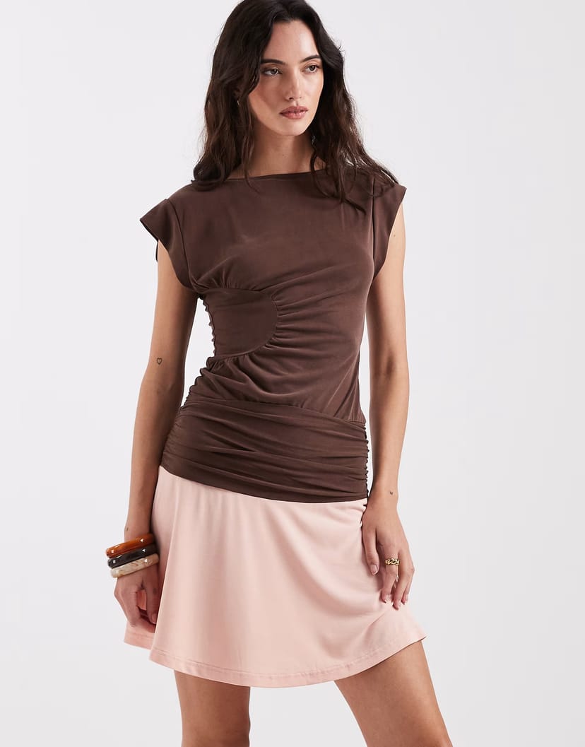 ASOS Laagam fiora slinky contrast mini dress in brown and pink - 1