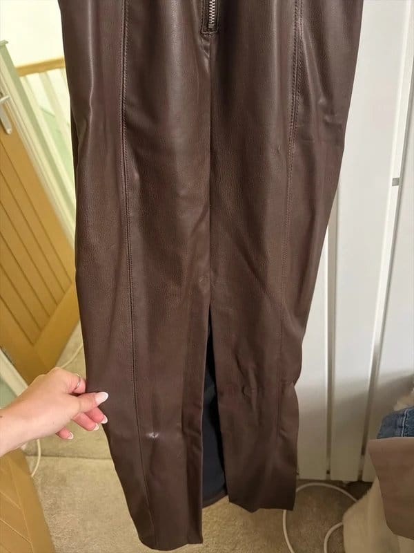 Bershka Brown Leather-Look Trousers
