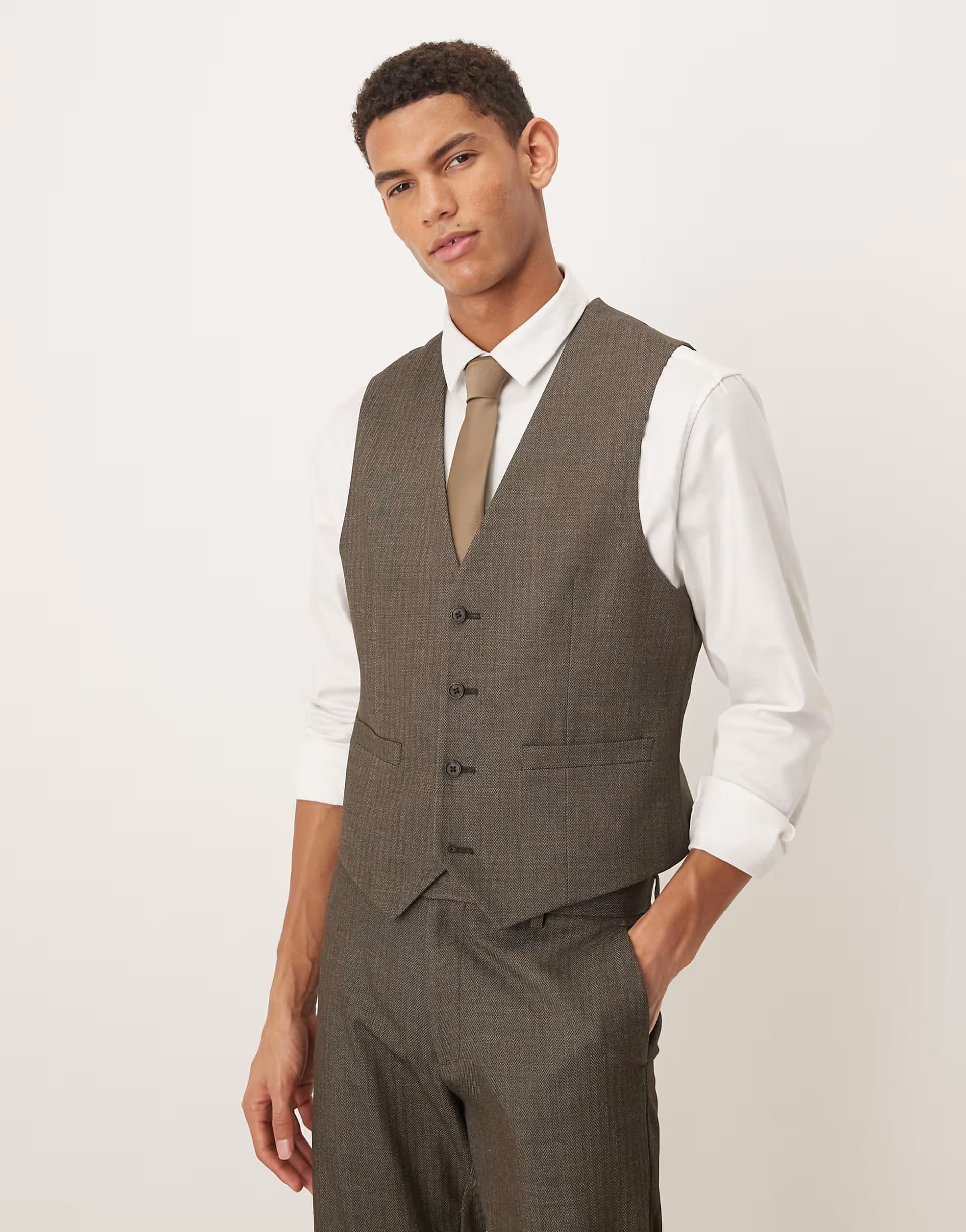 ASOS ASOS Skinny Suit Waistcoat in Dark Green Herringbone