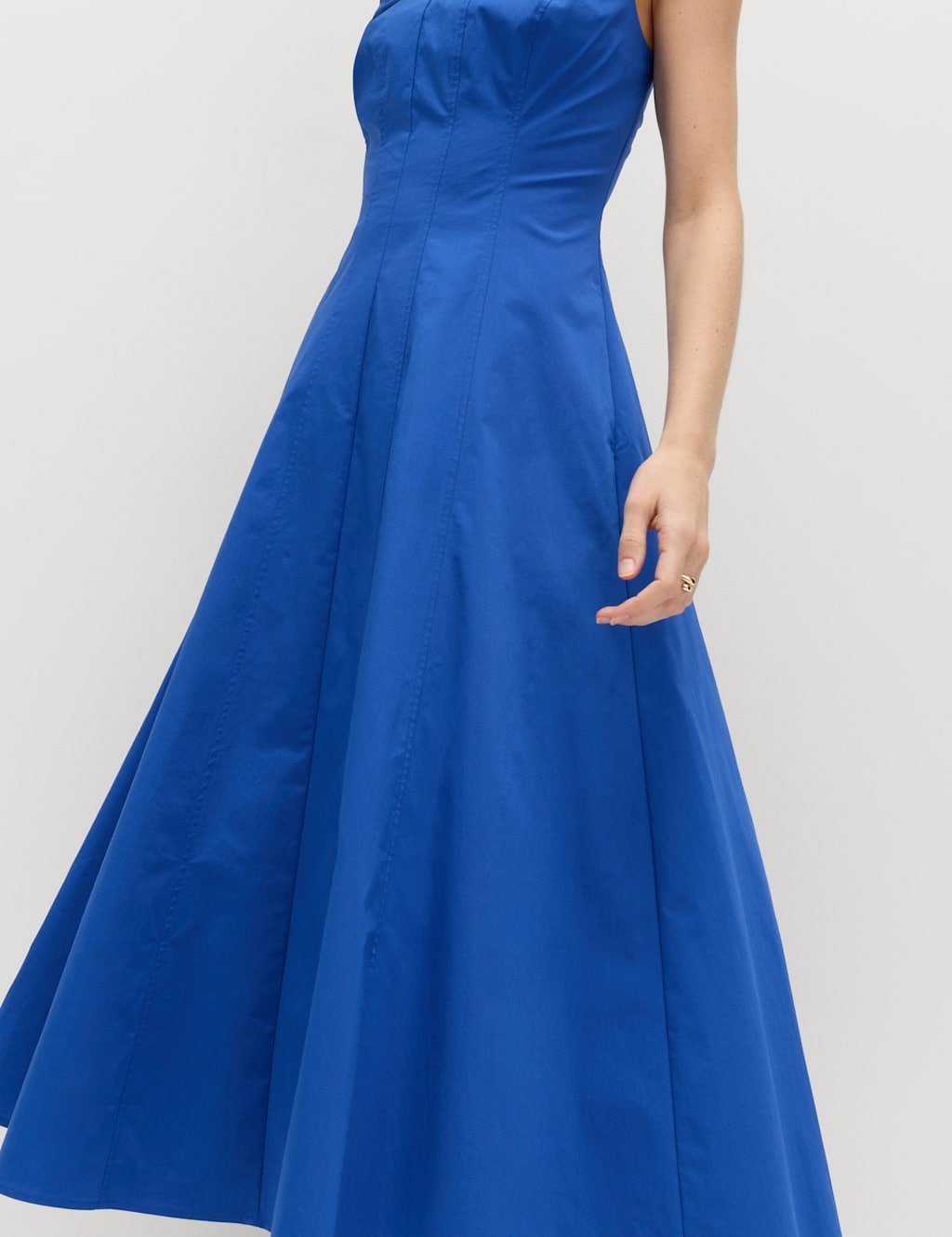 Marks & Spencer M&S Cotton Rich Panel Midi Waisted Skater Dress Blue - 4