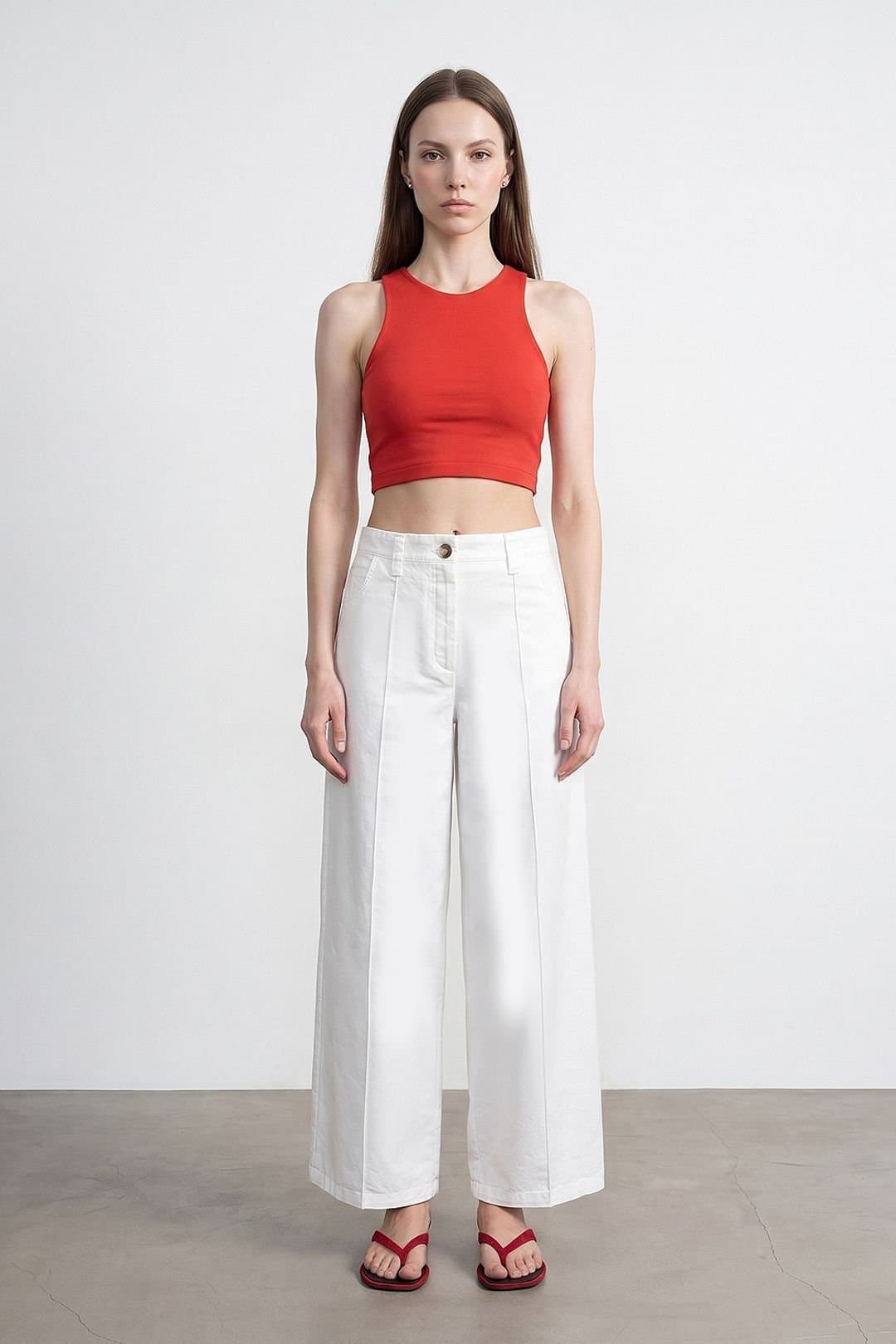 Dilvin Dilvin Women's High-waist White Cotton/Linen Wide-leg Trousers