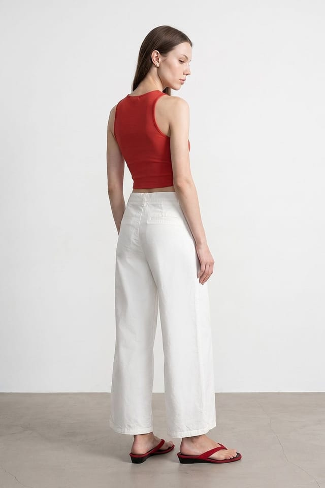 Dilvin Dilvin Women's High-waist Wide-leg Woven Trousers in White - 2