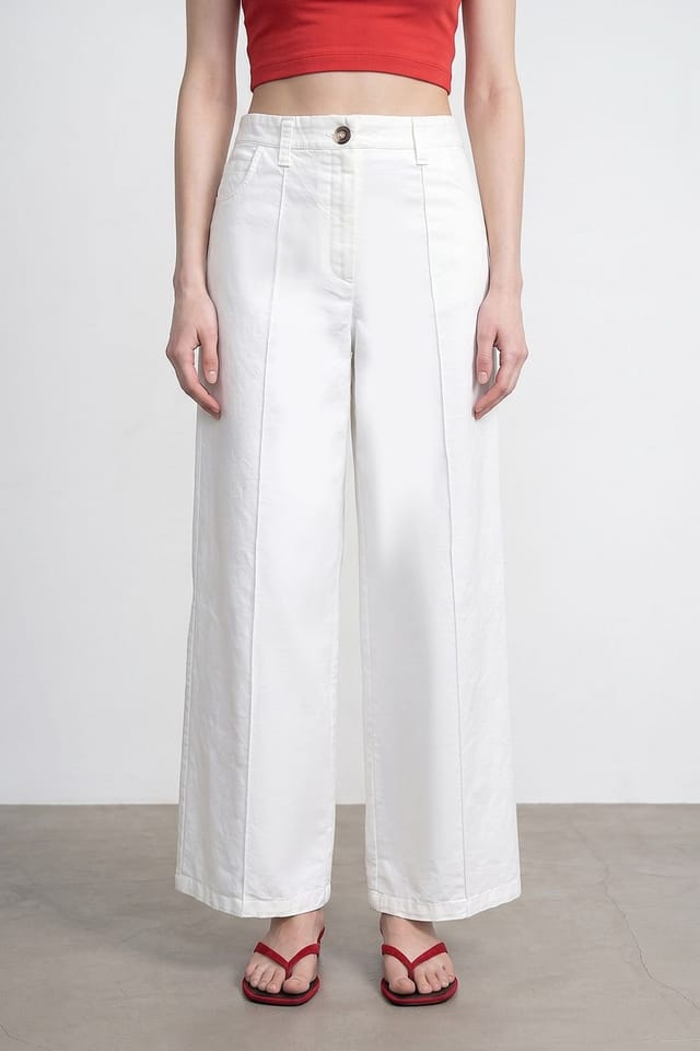 Dilvin Dilvin Women's High-waist Wide-leg Woven Trousers in White - 3