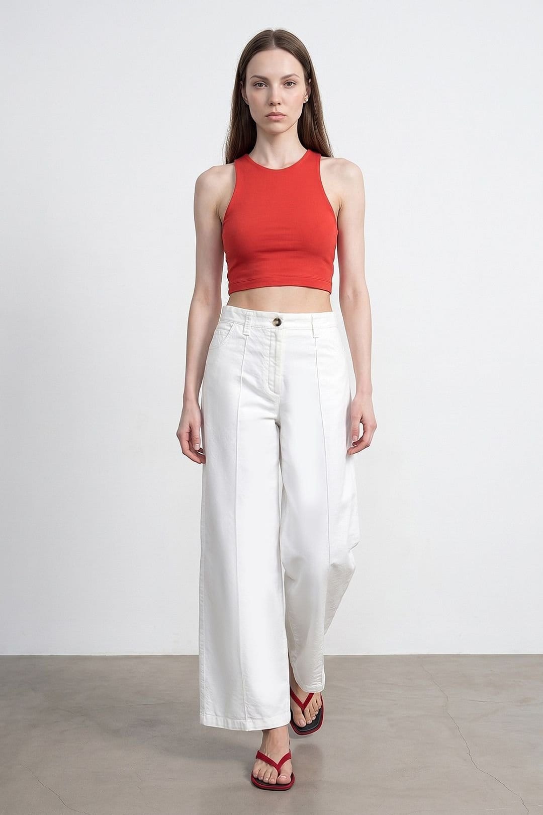 Dilvin Dilvin Women's High-waist Wide-leg Woven Trousers in White - 4