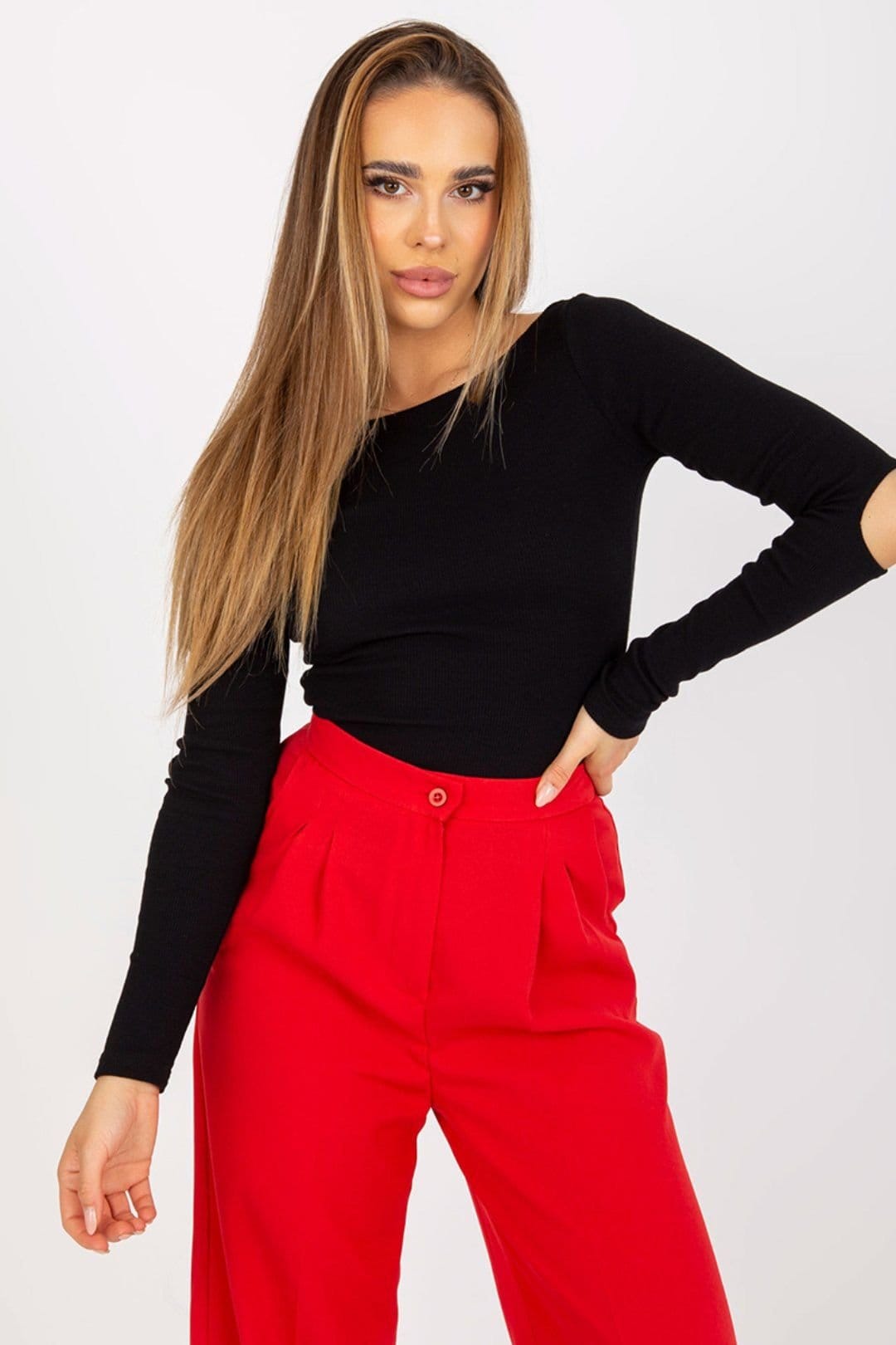 Love Lace Love Lace Women's Long Sleeve Boat Neck Blouse With Slits & Cutout in Black - 4