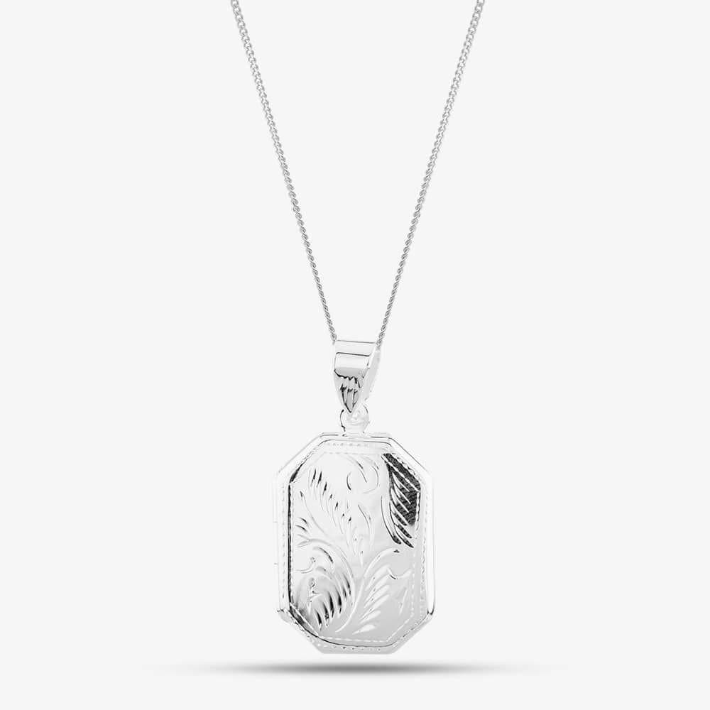T.H.Baker T.H.Baker Women's Silver Engraved Oblong Locket Necklace 8.65.1799