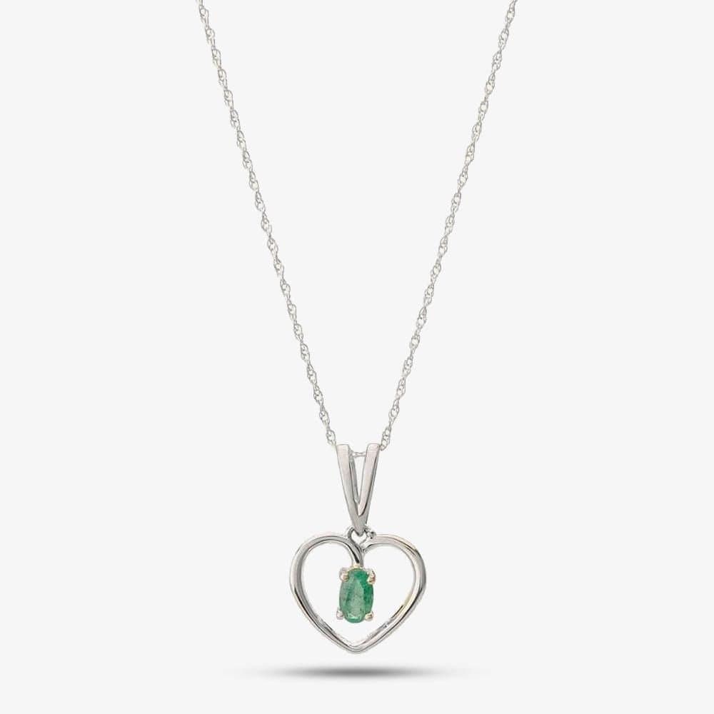 T.H.Baker T.H.Baker 9ct White Gold Emerald Open Heart Pendant
