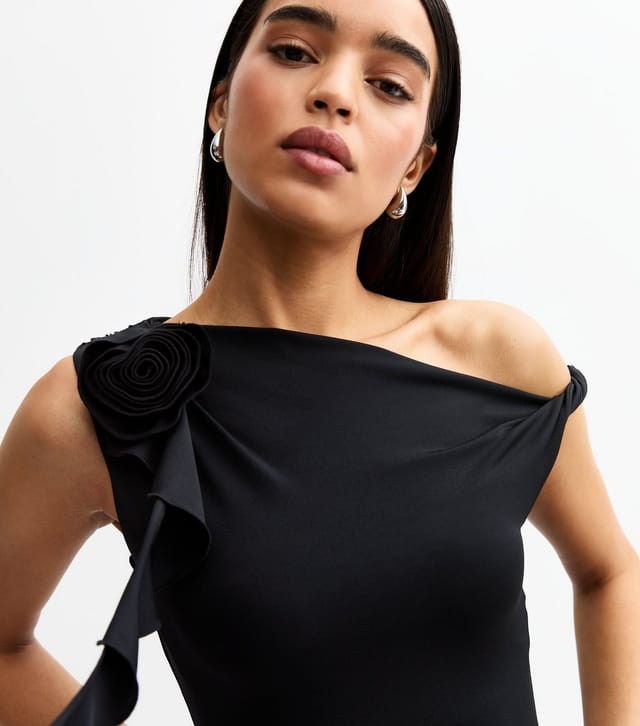 New Look Women's Black Jersey Off The Shoulder Corsage Applique Midi Dress New Look - 3