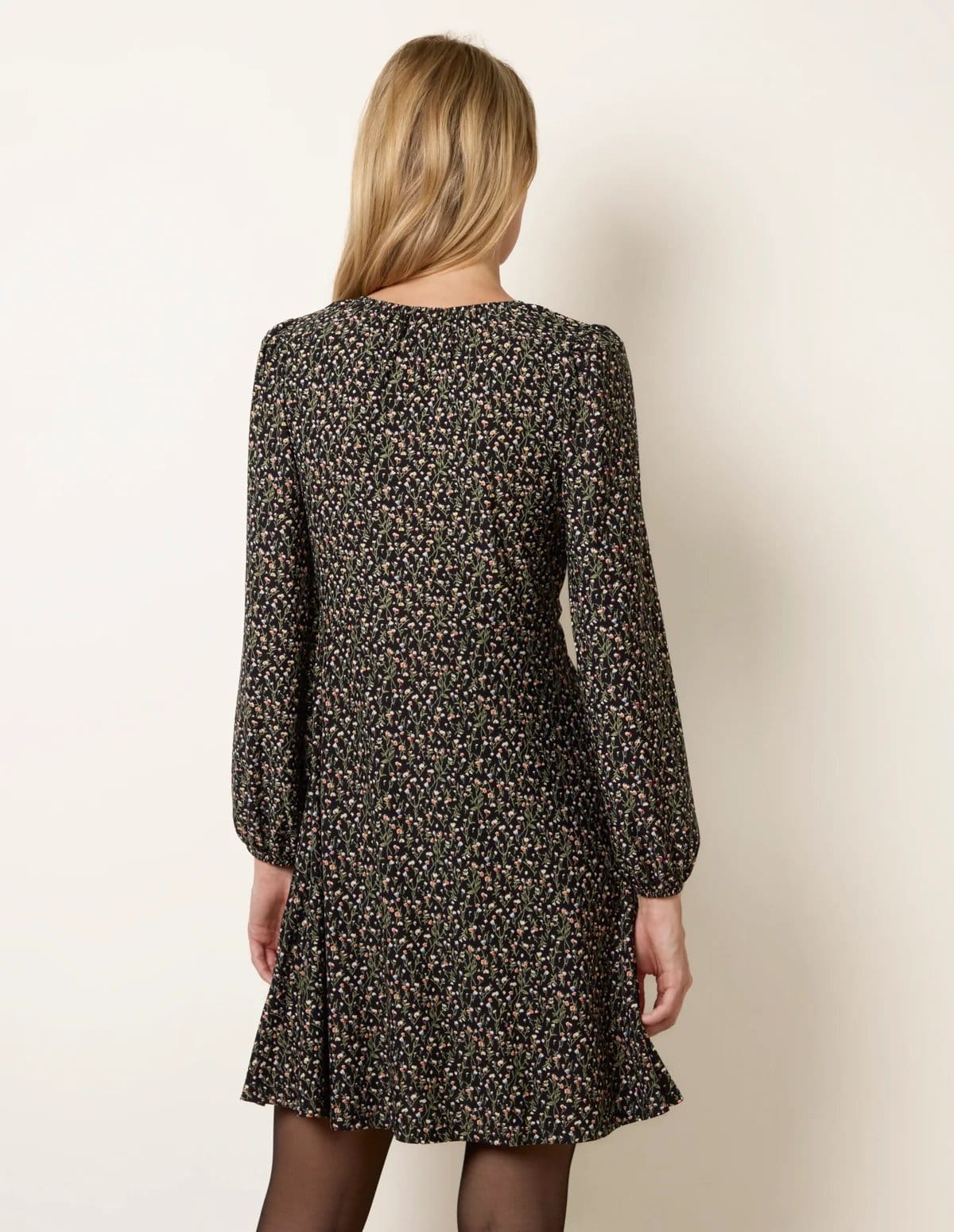 Blue Vanilla Floral Neck Swing Dress With Tie - 4