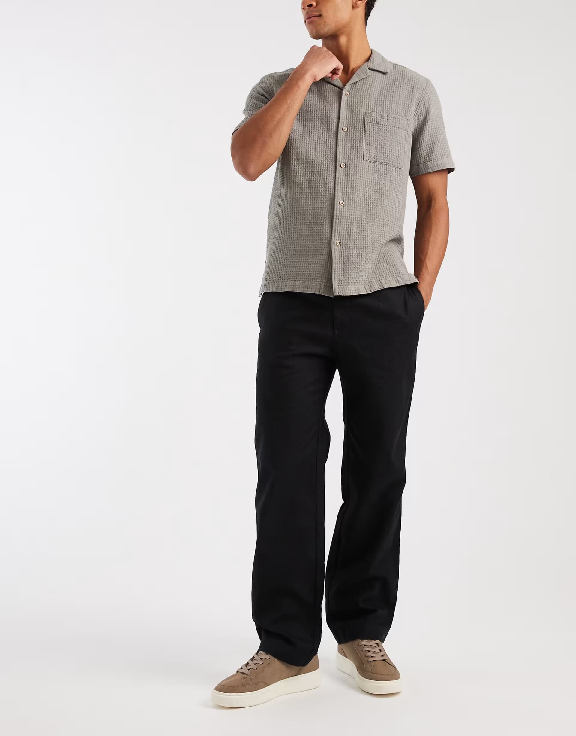 ASOS GAP pull on linen mix trousers in black