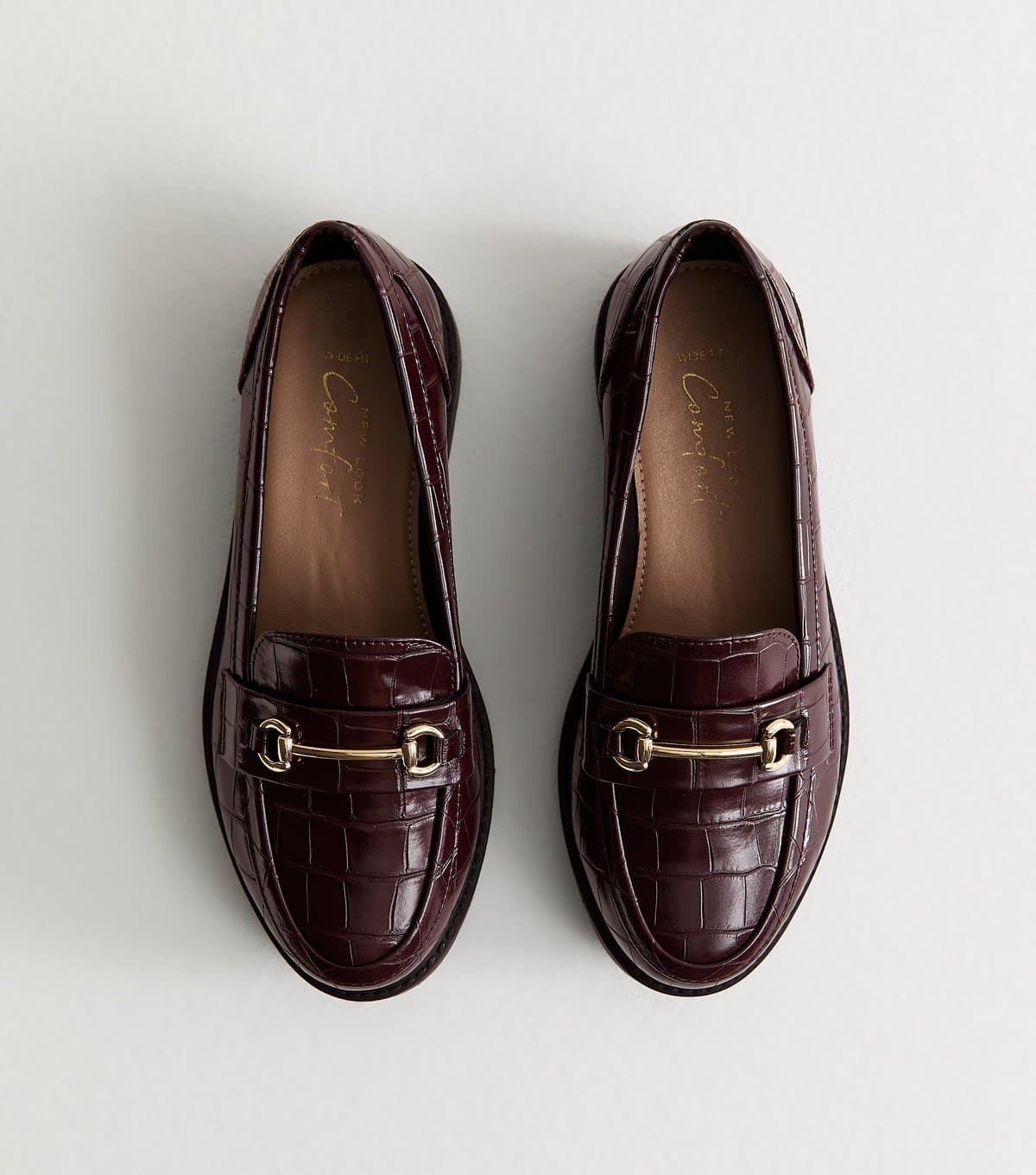 New Look New Look Burgundy Faux Leather Croc Embossed Loafers