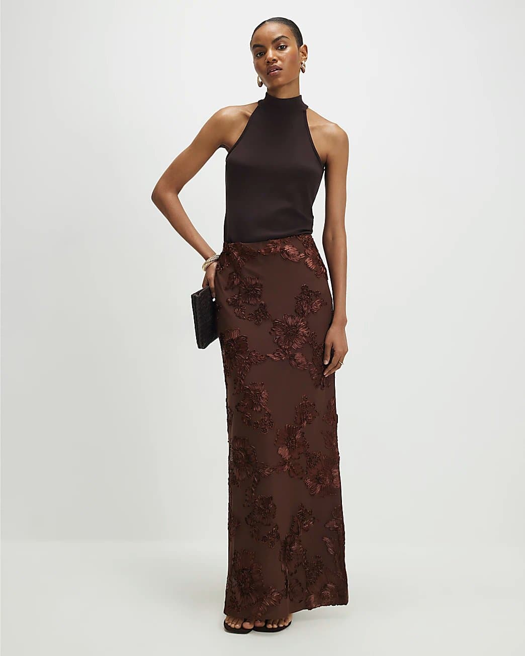 River Island River Island Womens Brown Floral Cornelli Maxi Skirt